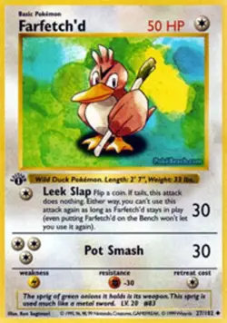 Moderately Played Farfetch'd - 27/102 - Uncommon - 1st Edition Pokemon Base Set - Image 1