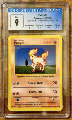 Pokemon TCG 1999 Base Set Shadowless Ponyta 60/102 - Graded CGC Mint 9 - Image 1