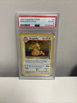 1999 POKEMON FOSSIL #4 DRAGONITE-HOLO PSA 6 - Image 1