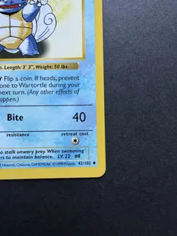 Pokemon Card Shadowless - Wartortle 42/102 NEAR MINT +. Stage 1. 1999 PHOTOS - Image 4