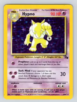 Hypno 8/62 Fossil Set Holo Rare Vintage WotC Pokemon Card LP - Image 1