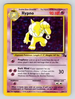 Hypno 8/62 Fossil Set Holo Rare Vintage WotC Pokemon Card LP - Image 3