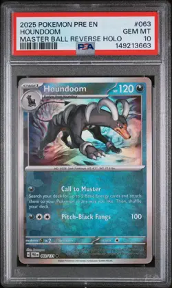 PSA 10 Houndoom 063/131 Master Ball Reverse Holo Prismatic Evolutions Pokemon - Image 1