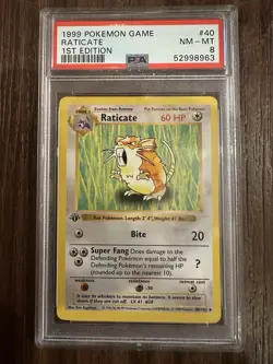 Pokemon 1999 Game Raticate #40 English 1st Edition 40/102 - PSA 8 NM-MT - Image 1