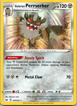 Galarian Perrserker 128/202 Holo R Sword & Shield Pokemon Holo NM - Image 1