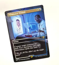 MTG Permission Denied Borderless 0017 REX Rare Jurassic World 2023 TCG Card - Image 1