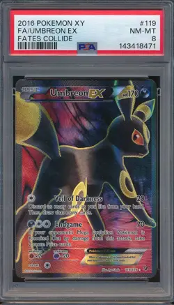 2016 Pokemon XY 119 Full Art Umbreon EX Fates Collide PSA 8 NM-MT - 143418471 - Image 1