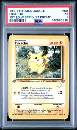 1999 POKEMON JUNGLE 1ST ED W STAMP DUELIST PROMO #60 PIKACHU PSA 1 - Image 1