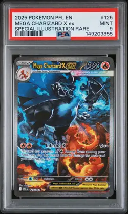 2025 POKEMON PFL EN-PHANTASMAL FLAMES #125 MEGA CHARIZARD X EX PSA 9 - Image 1