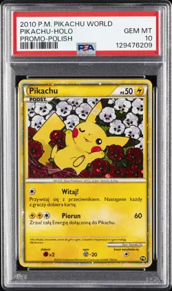 2010 POKEMON WORLD COLL POLISH PIKACHU-HOLO PSA 10 - Image 1