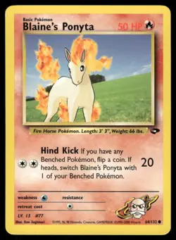 Pokemon Cards Blaine's Ponyta 64/132 Unlimited Gym Challenge Common LP - Image 1