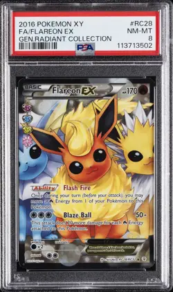 2016 POKEMON XY GENERATIONS RADIANT COLL #RC28 FULL ART/FLAREON EX PSA 8 - Image 1