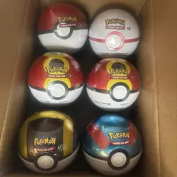 6 x Pokemon TCG Pokeball Tins - 18 Booster Packs Factory Sealed Costco Confirmed - Image 1