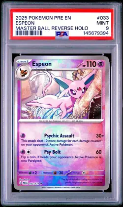 Espeon Master Ball Pattern 033/131 PSA MINT 9 Prismatic Evolutions Holo Pokemon - Image 1
