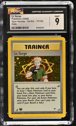 CGC 9 MINT Lt. Surge Gym Heroes 1st Edition 17/132 Holo Pokemon Card - Image 1