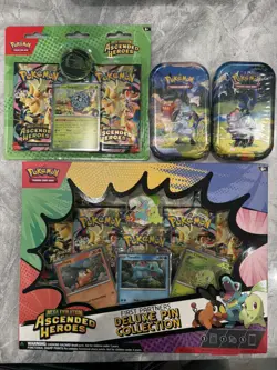 Pokemon TCG Ascended Heroes2-Pack Blister Bundle & 2 mini tins & pin collection - Image 1