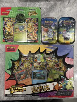 Pokemon TCG Ascended Heroes2-Pack Blister Bundle & 2 mini tins & pin collection - Image 2