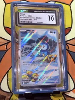 Piplup 098/094 Illustration Rare 2025 Pokemon Phantasmal Flames CGC Gem Mint 10 - Image 1