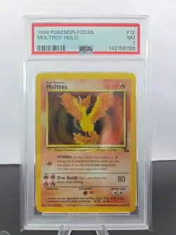 PSA 7 Moltres Holo 1999 Pokemon Fossil Set #12 WOTC Unlimited NM - Image 1