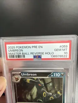 2025 POKEMON PRE EN-PRISMATIC EVOLUTIONS MASTER BALL REVERSE HOLO UMBREON PSA 10 - Image 3