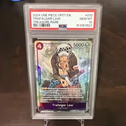 2024 ONE PIECE OP07-500 YEARS IN THE FUTURE TREASURE RARE TRAFALGAR LAW PSA 10 - Image 1