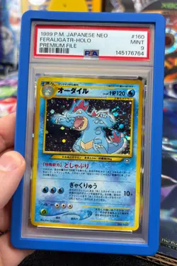1999 Pokemon Japanese Neo Promo Premium File #160 Feraligatr-Holo PSA 9 - Image 3