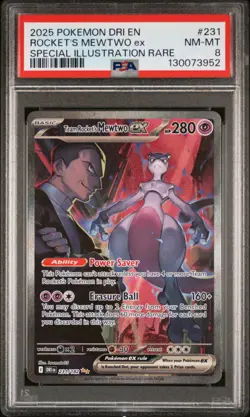 2025 POKEMON DRI EN-DESTINED RIVALS #231 TEAM ROCKET'S MEWTWO EX PSA 8 - Image 1