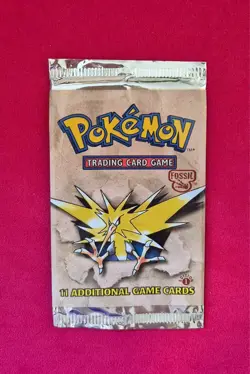 EMPTY Pokemon Booster Pack Foil - First Edition Fossil Set, Zapdos - Image 1