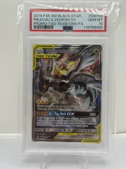 Pokemon TCG Pikachu & Zekrom GX SM Black Star Promo SM168 TAG TEAM Holo PSA 10 - Image 1