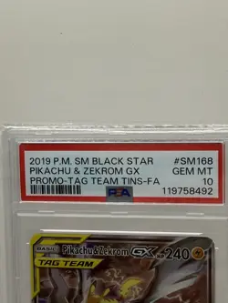 Pokemon TCG Pikachu & Zekrom GX SM Black Star Promo SM168 TAG TEAM Holo PSA 10 - Image 2