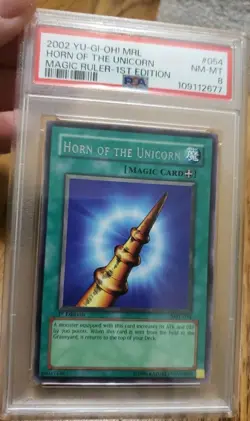 2002 YuGiOh MRL054 Horn Of The Unicorn Magic Ruler 1st Ed PSA 8 NM-MT Fresh Slab - Image 1