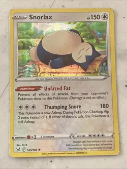 Snorlax Holographic Rare 142 143/196 Lost Origin Pokemon Card TCG Played - Image 1