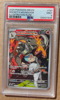 2025 Pokemon DRI EN Rocket's Houndoom Illustration Rare #191 PSA 9 MINT - Image 1