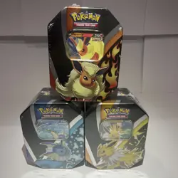Set Of 3 Pokemon TCG Jolteon V Flareon V Vaporeon V Tins Sealed Eeveelutions 820650829055 - Image 2