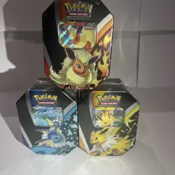 Set Of 3 Pokemon TCG Jolteon V Flareon V Vaporeon V Tins Sealed Eeveelutions 820650829055 - Image 3