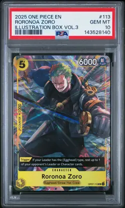 PSA 10 Roronoa Zoro OP07-113 2025 One Piece Promos #113 Illustration Box Vol.3 - Image 1