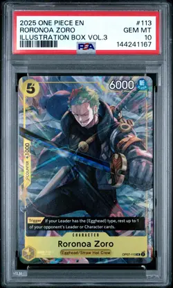 PSA 10 Roronoa Zoro 2025 One Piece Promos #113 Illustration Box Vol.3 OP07-113 - Image 1