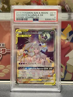Pokemon Solgaleo & Lunala GX Full Art Card 216/236 Sun Moon Cosmic Eclipse PSA 9 - Image 1