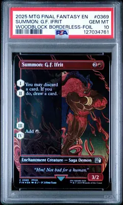 PSA 10 SUMMON: G.F. IFRIT WOODBLOCK BORDERLESS FOIL #0369 2025 MTG FINAL FANTASY - Image 1