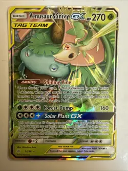 Venusaur & Snivy GX 1/236 - Cosmic Eclipse - Tag Team Ultra Rare Pokemon Card - Image 1