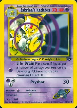 SABRINA'S KADABRA 58/132 UNCOMMON GYM CHALLENGE POKEMON UNLIMITED MP - Image 1