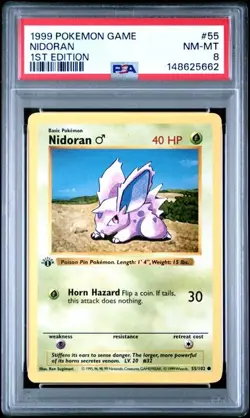 1999 POKEMON BASE SET 55 NIDORAN 1ST EDITION NEAR MINT PSA 8 - Image 1