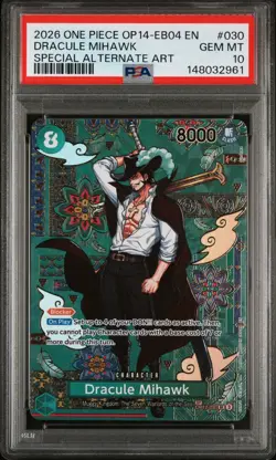 One Piece OP14-EB04 Dracule Mihawk The Azure Sea’s Seven PSA 10 SP OP12-030 - Image 1