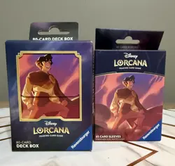Disney Lorcana *COMBO* ALADDIN Art 65-Ct Card Sleeves + Deck Box *NEW SEALED* - Image 1