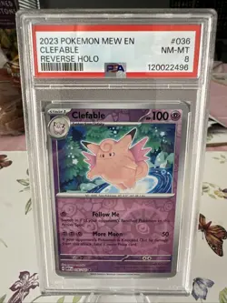 PSA 8 Pokemon Card 2023 POKEMON MEW EN-151 #036 CLEFABLE REVERSE HOLO - Image 1