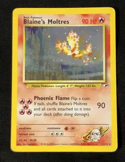 Pokemon 2000 Blaine's Moltres Gym Heroes Holo Card 1/132 MP - Image 1