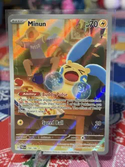 Pokemon TCG Minun Card 194/182 Paradox Rift IR Holo NM Condition - Image 1