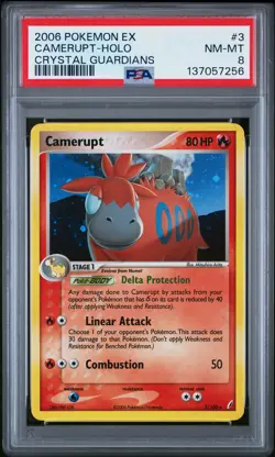 2006 POKEMON EX CRYSTAL GUARDIANS #3 CAMERUPT-HOLO PSA 8 - Image 1