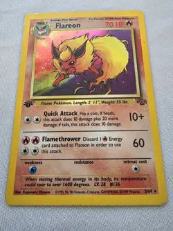 1999 FLAREON HOLO RARE 1ST EDITION 3/64 Vintage Pokemon Jungle WOTC F2 - Image 3
