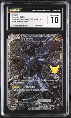 CGC 10 Zekrom 114/114 Black & White Holo Celebrations - Classic Coll. Pokemon - Image 1
